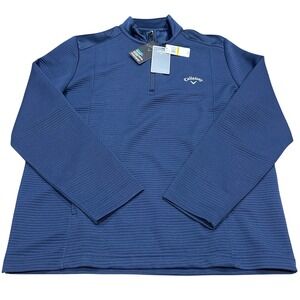 Callaway Mens Opti-Dri 1/4 Zip Pullover Peacoat Blue Ribbed Golf Jacket NWT